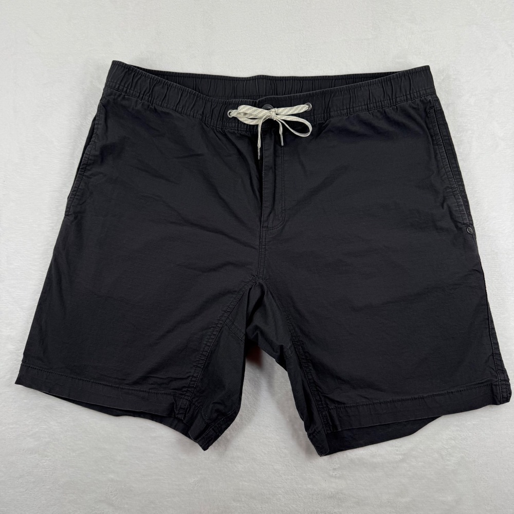 Vuori Ripstop Short Black Organic Cotton Stretch Elastic Waist XL 7.5 Inseam